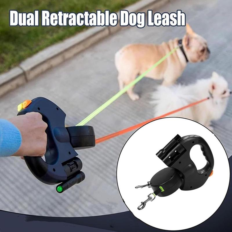 Tangle-Free Double Retractable Dog Leash, 360° Anti-Tangle Swivel Strap